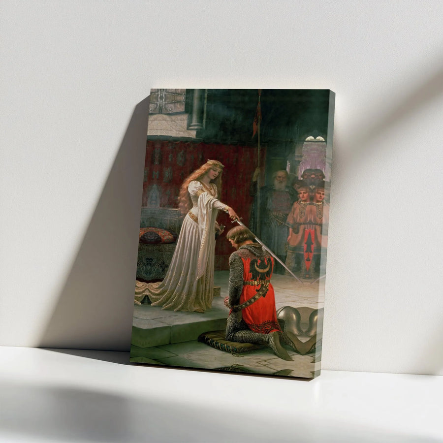 The Accolade Canvas Print | Edmund Leighton Medieval Knighting Art | Premium Gallery Wrap Wall Decor | Romanticism Fine Art for History Lovers