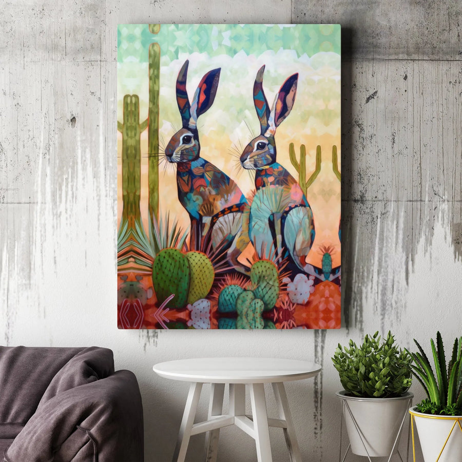 Desert Jackrabbit Canvas Wall Art | Colorful Southwestern Bunny Decor | Premium Gallery-Wrapped Print | Unique Wildlife Gift for Home
