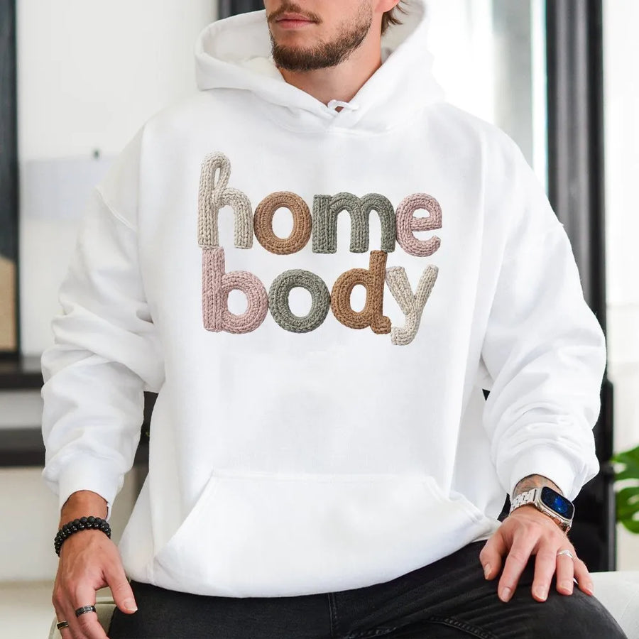 Homebody Hoodie | Textured Typography Graphic | Soft Cotton-Polyester Blend | Cozy Gift for Introverts and Loungewear Enthusiasts