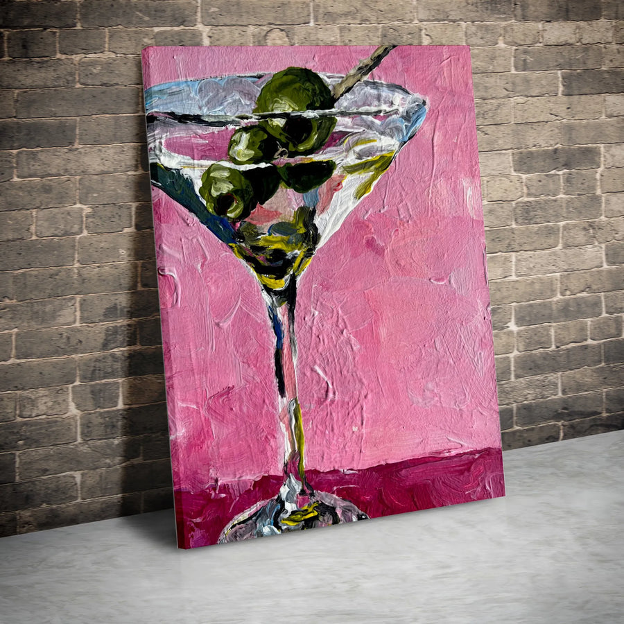 Martini Glass Canvas Wall Art | Impressionist Cocktail Painting | Premium Gallery Wrap Canvas | Modern Bar Cart Decor Gift
