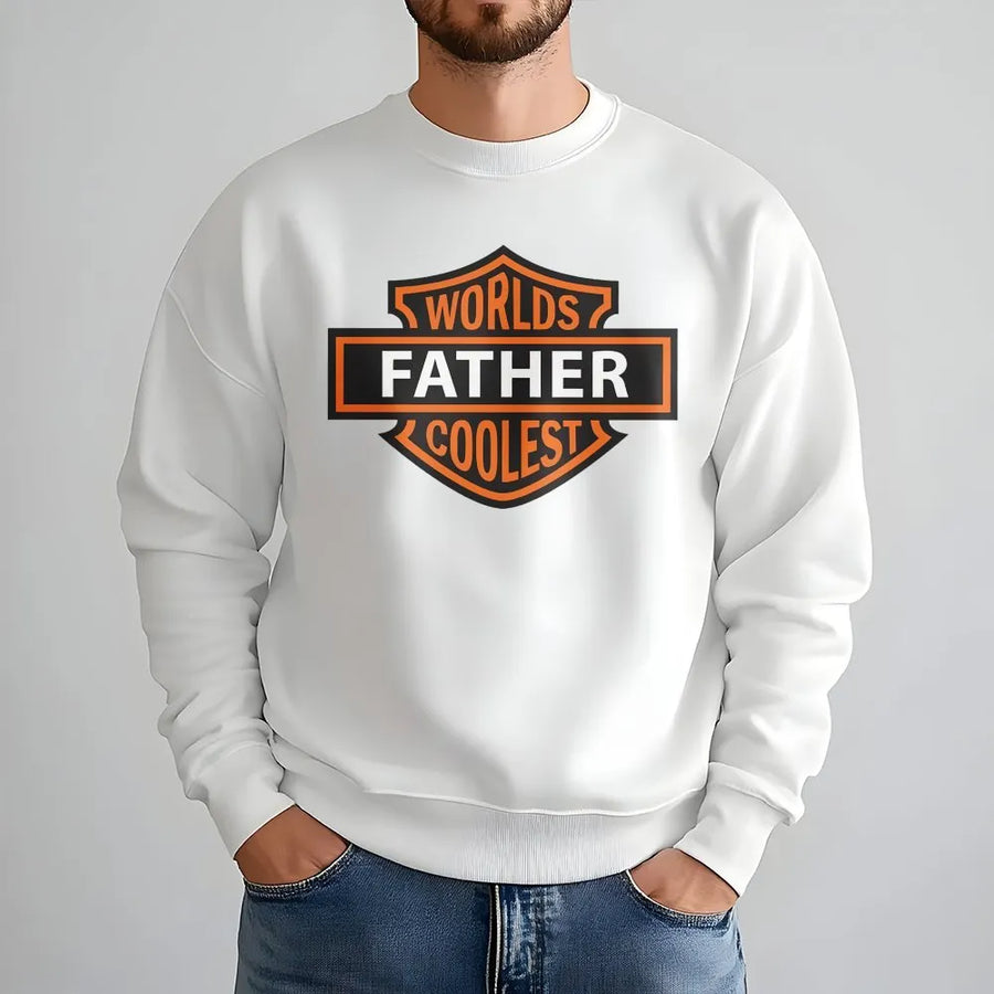 Worlds Coolest Father Sweatshirt | Biker Shield Graphic Design | Premium Cotton Blend | Funny Dad Gift for Motorcycle Lovers