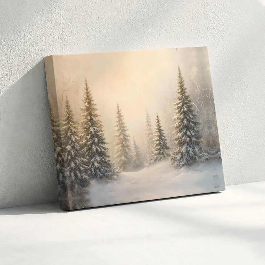 Winter Forest Canvas Wall Art | Snowy Pine Tree Landscape | Premium 1.25" Gallery Wrap | Serene Nature Home Decor for Living Room