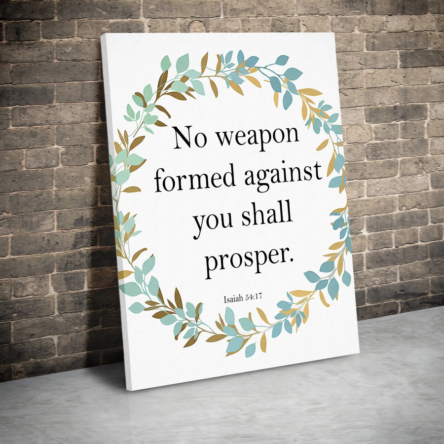 Isaiah 54:17 Canvas Wall Art | No Weapon Formed Against You Scripture Quote | Premium Gallery Print | Christian Home Decor Religious Gift