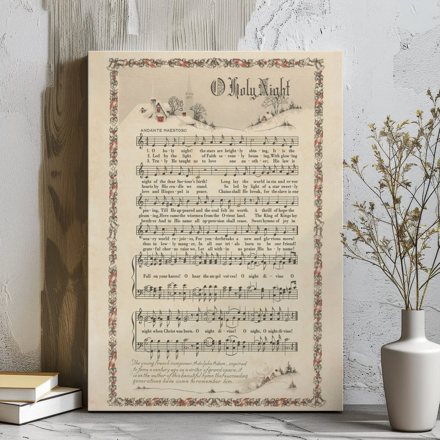 O Holy Night Sheet Music Canvas Print | Vintage Christmas Carol Art | Gallery Wrap Premium Wall Decor | Religious Holiday Gift for Home