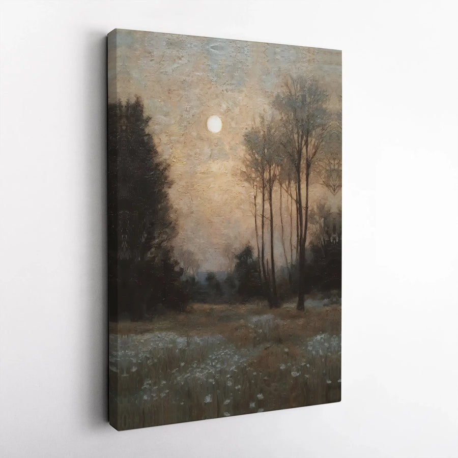 Moonlit Meadow Canvas Print | Vintage Oil Painting Reproduction | Premium Fade-Resistant Print | Moody Academia Wall Decor Gift