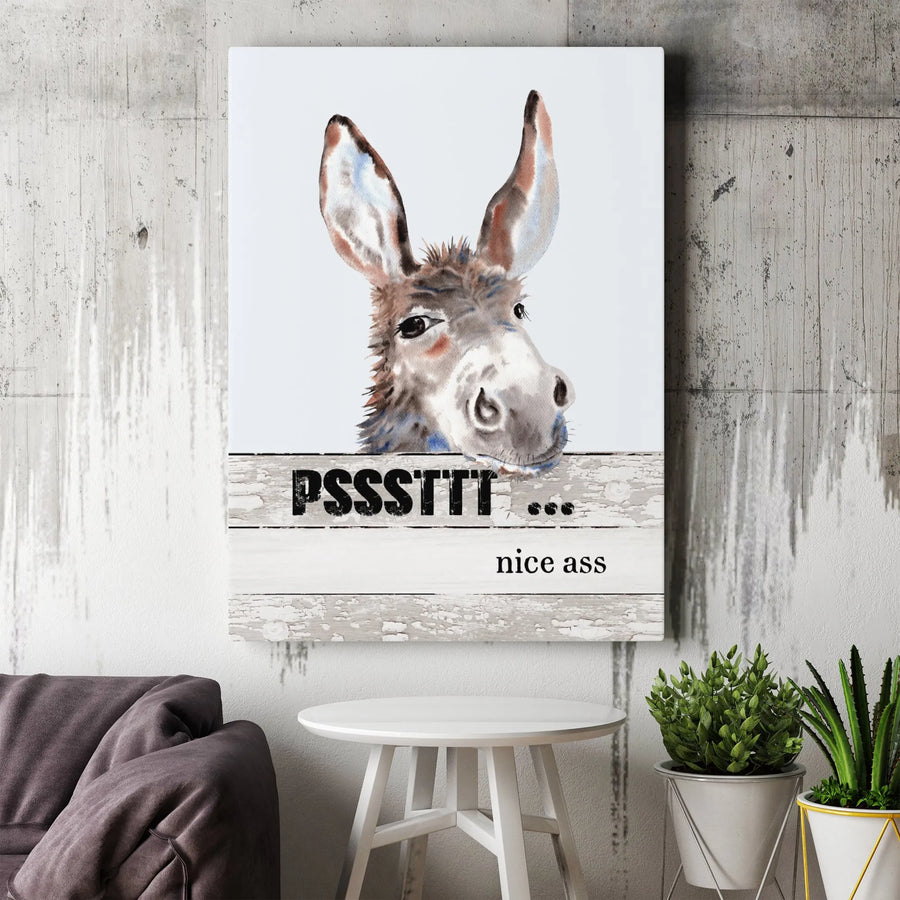 Donkey Canvas Wall Art | Funny Psssttt Nice Ass Quote | Premium Gallery Wrap Decor | Farmhouse Bathroom Wall Decor Gift