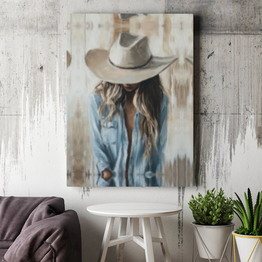 Cowgirl Wall Art Canvas | Western Aesthetic Portrait Painting | Premium 1.25-Inch Gallery Wrap | Country Home Decor Gift