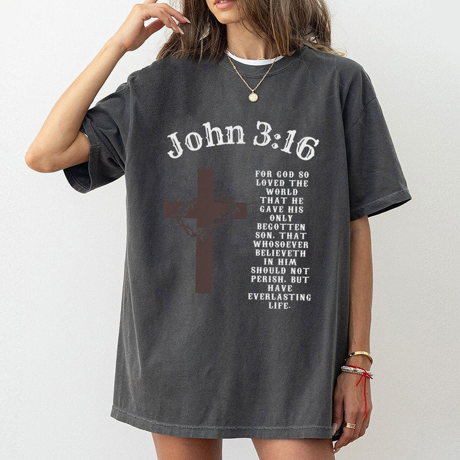 John 3:16 Bible Verse T-Shirt | Christian Cross and Crown of Thorns Graphic | Premium 100% Cotton | Religious Gift for Men and Women