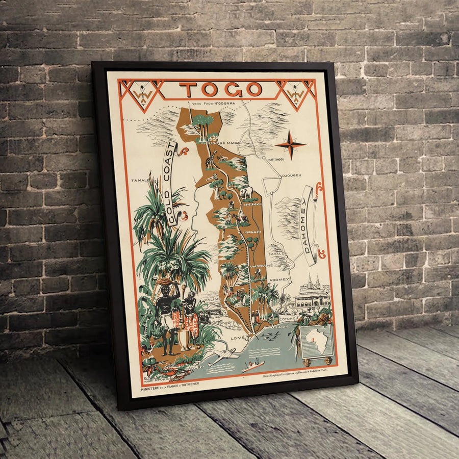 Togo Vintage Map Canvas Print | Colonial Era African Cartography Art | Premium 1.25 Inch Gallery Wrap | Historical Travel Decor Gift