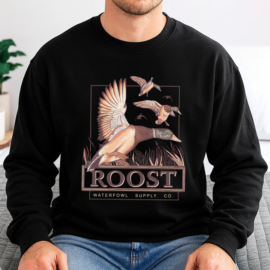 Flying Duck Sweatshirt | Mallard Waterfowl Hunting Graphic | Cotton Blend Premium Apparel | Outdoor Gift For Hunters Men And Women