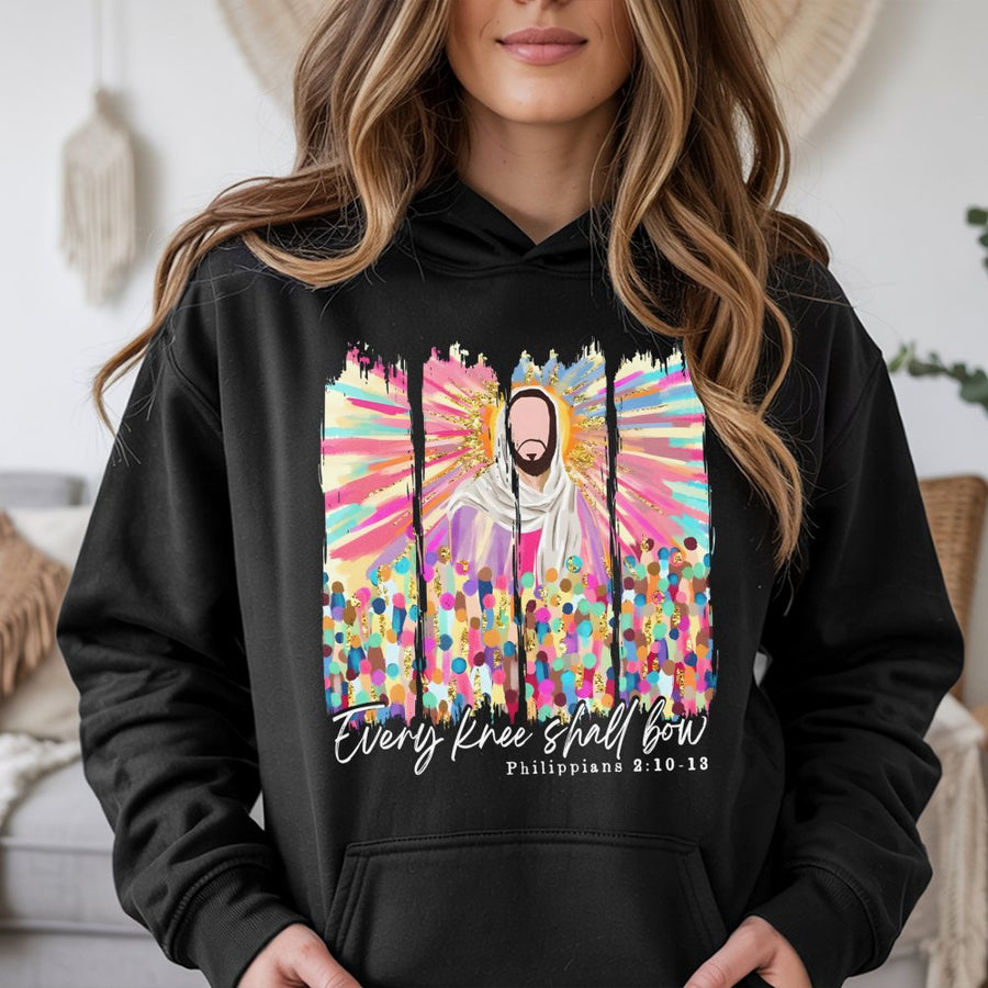 Every Knee Shall Bow Hoodie | Religious Bible Verse Christian Graphic | Premium Soft Cotton Blend | Faith-Inspired Gift for Men and Women