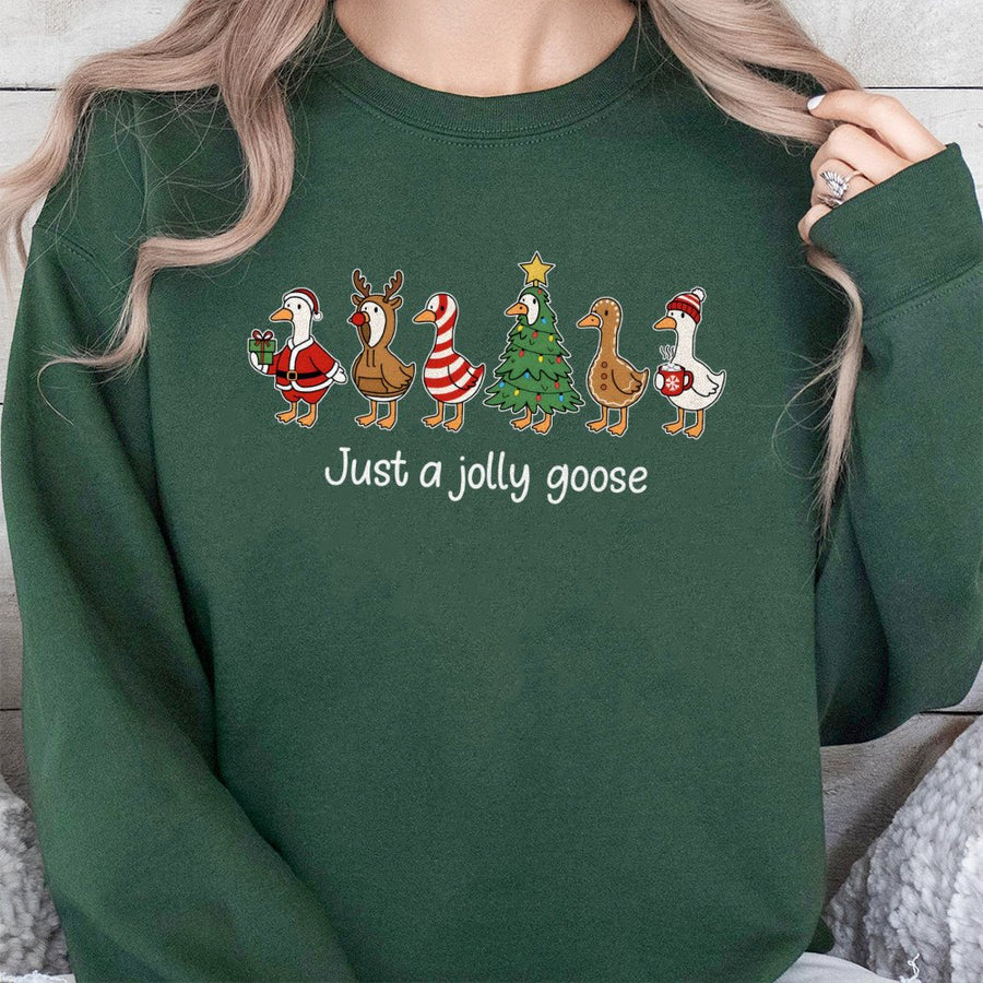 Jolly Goose Christmas Sweatshirt | Cute Festive Holiday Geese Graphic | Premium Cotton Blend Unisex Pullover | Funny Winter Animal Gift for Her
