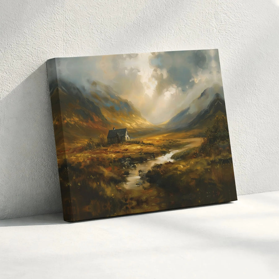 Misty Mountain Valley Landscape Canvas Art | Rustic Cottage Oil Painting Print | Gallery Quality 1.25 Inch Wrap | Nature Wall Decor Gift