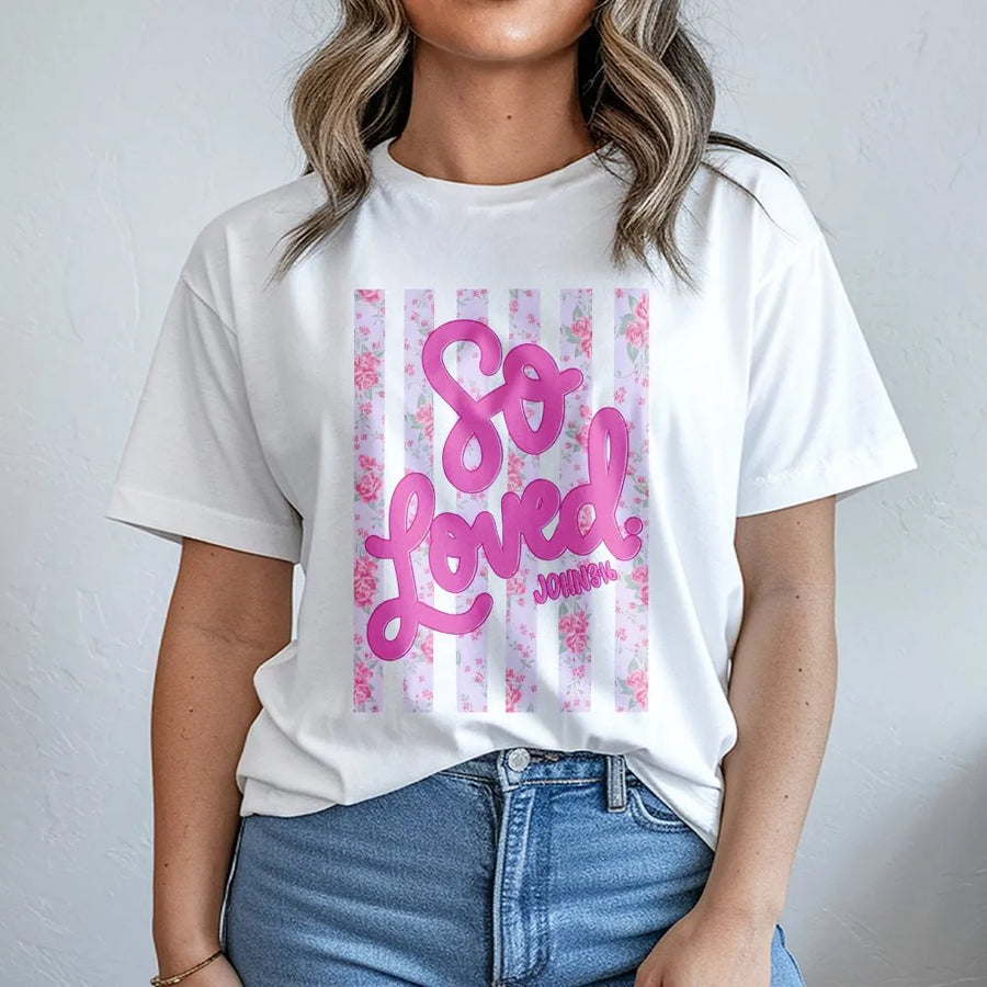 So Loved T-Shirt | John 3:16 Coquette Floral Pullover | Cozy Cotton Blend | Christian Faith Gift for Women, Religious Apparel