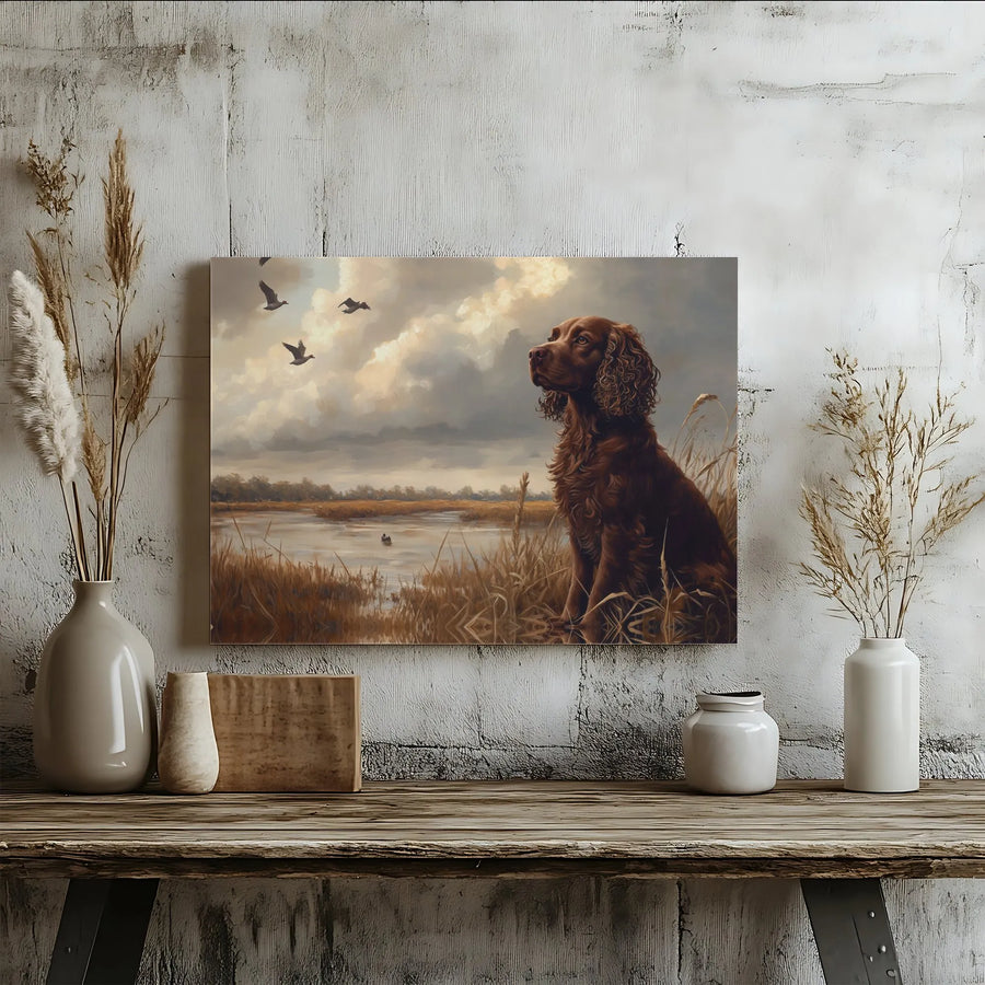 Boykin Spaniel Canvas Wall Art | Hunting Dog Marsh Landscape | Premium 1.25-Inch Gallery Wrap | Rustic Country Home Decor Gift for Hunters