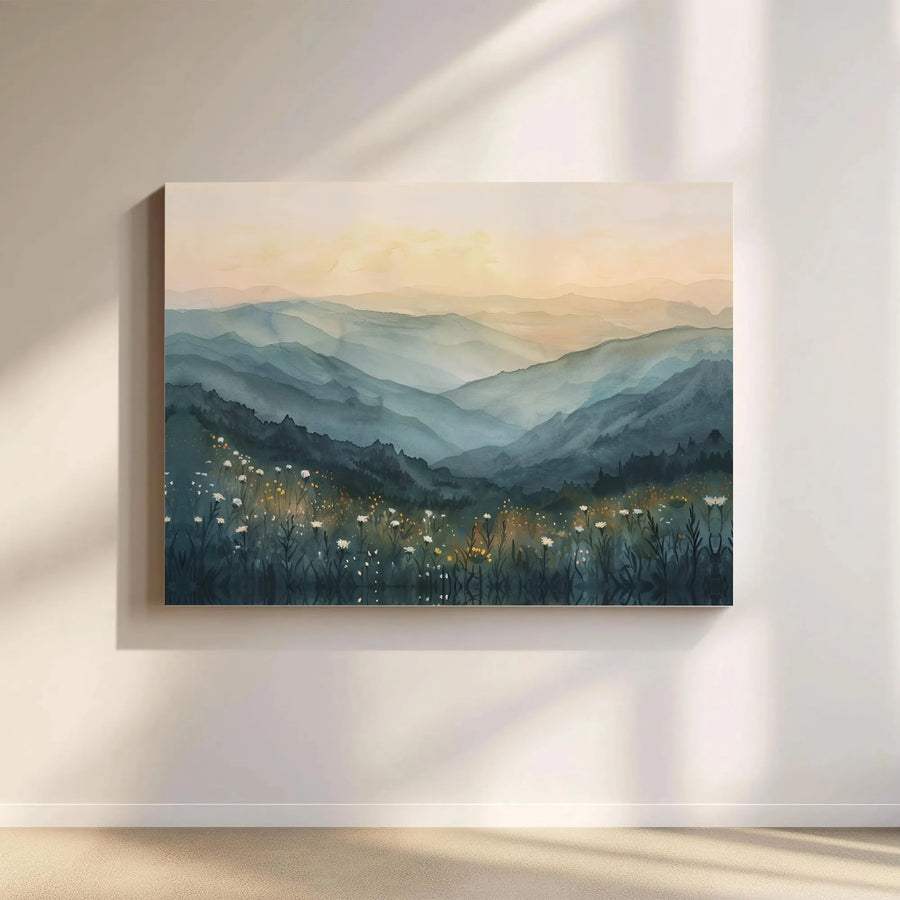 Watercolor Mountain Landscape Canvas Wall Art | Misty Forest Meadow Print | Gallery-Quality Premium Decor | Nature Lover Living Room Gift