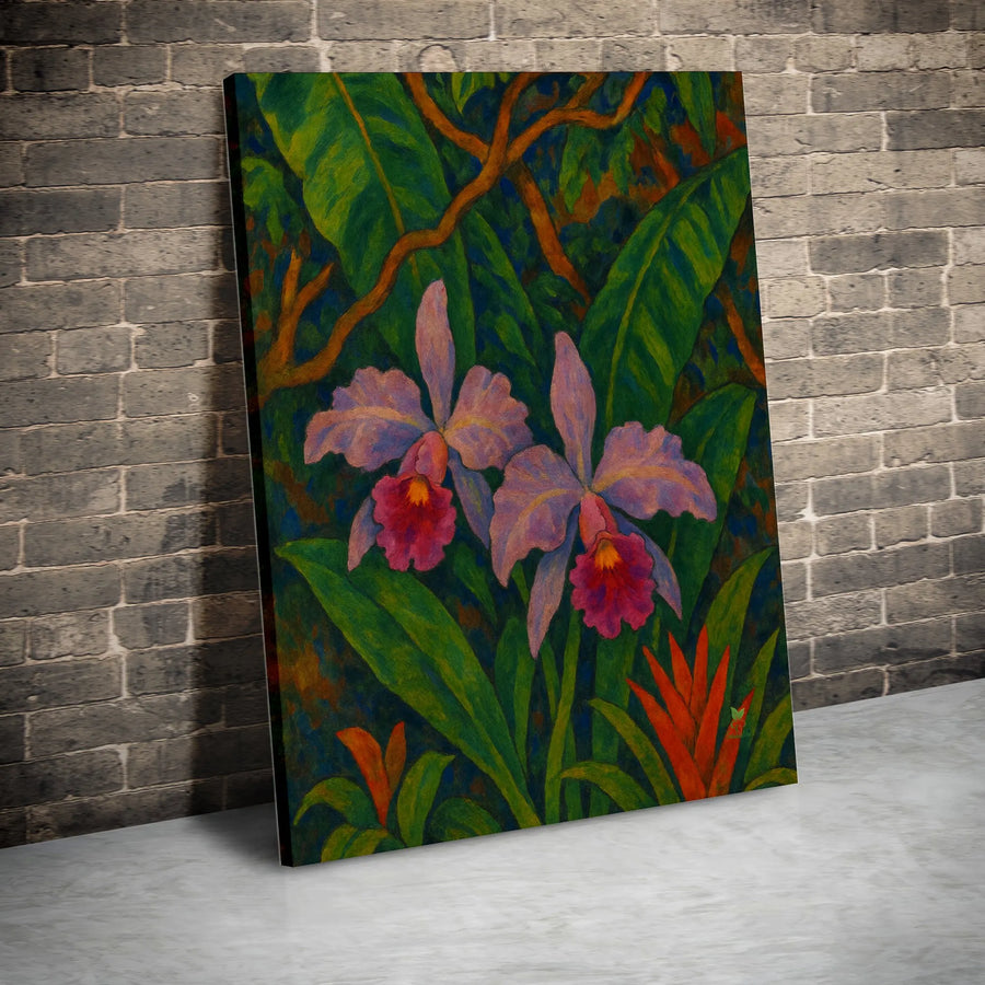 Tropical Orchid Canvas Wall Art | Botanical Cattleya Floral Print | Premium 1.25-Inch Gallery Wrap | Lush Rainforest Decor for Home or Office