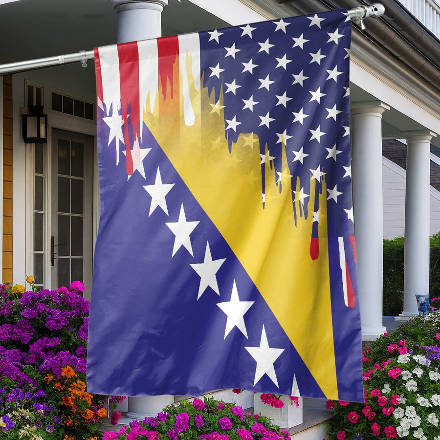 Bosnian American Flag | Patriotic Drip Art Design | Weather-Resistant Premium Polyester | Heritage House Flag Gift