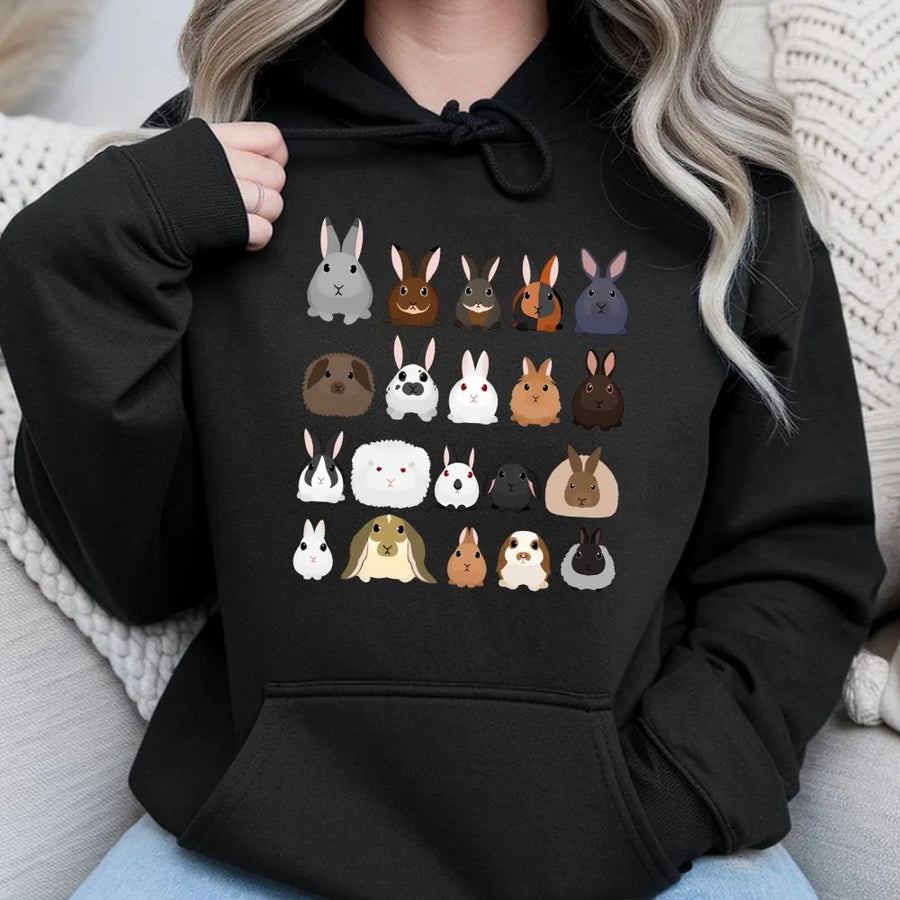 Rabbit Breeds Hoodie | Cute Bunny Graphic Art | Premium Cotton Blend | Gift for Rabbit Lovers and Pet Owners