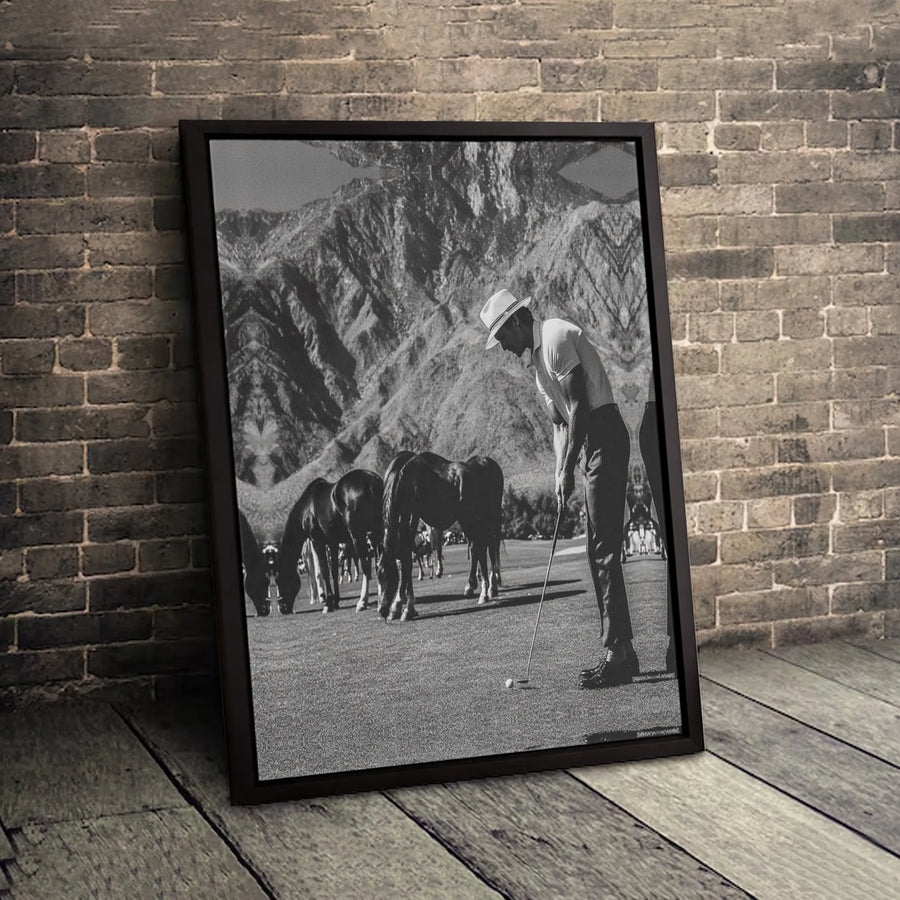 Vintage Golf Wall Art | Golfer Putting With Horses Landscape | Premium Gallery Wrapped Canvas Print | Sophisticated Office or Home Decor Gift