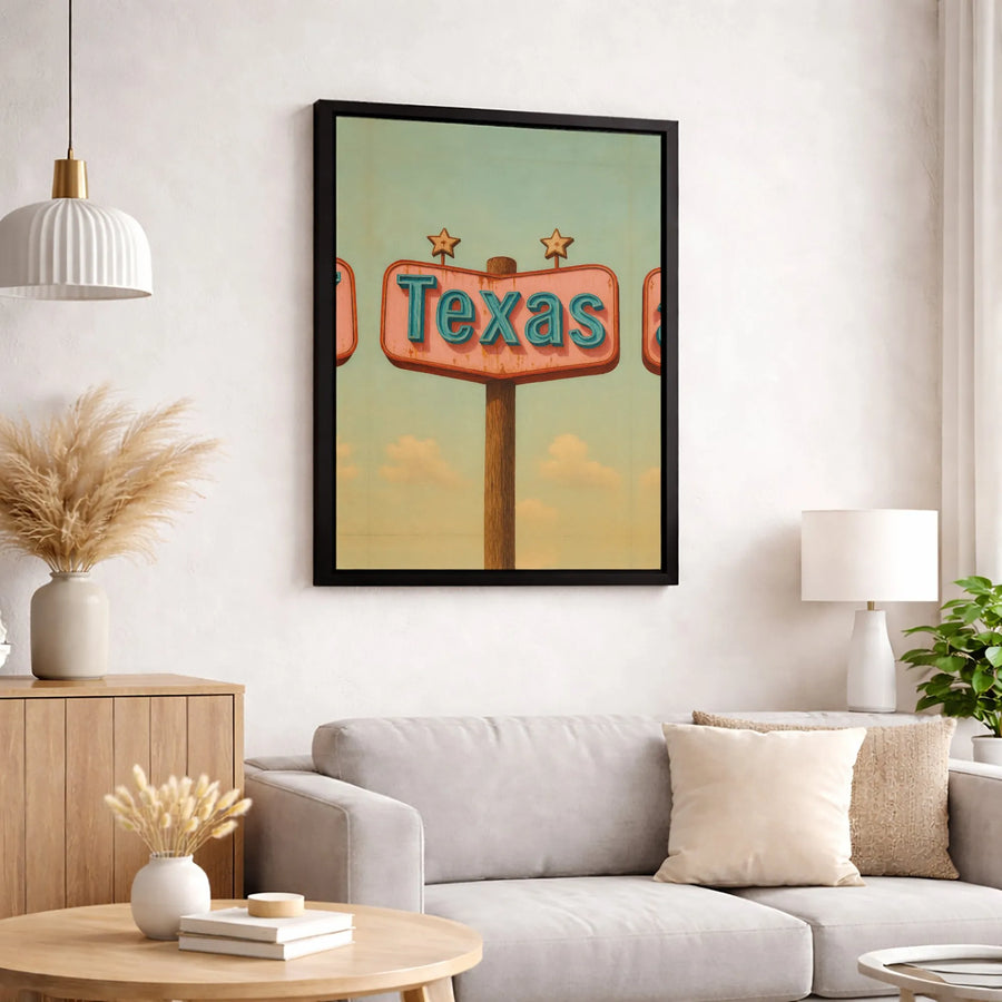 Texas Wall Art | Vintage Road Sign With Stars | Premium 1.25 Inch Gallery Canvas | Rustic Texas Home Decor For Texans