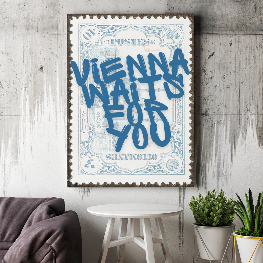Vienna Wall Art | Graffiti Vintage Stamp Design | Premium Gallery Wrapped Canvas | Gift for Travel Lovers and Austrian Decor Enthusiasts