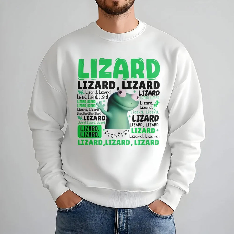 Lizard Sweatshirt | Funny Meme Graphic Pullover | Soft Cotton Blend Unisex Crewneck | Weirdcore Y2K Aesthetic Reptile Lover Gift