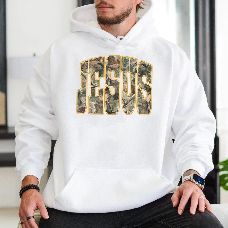 Jesus Hoodie | Camo Print Christian Faith Design | Premium Cotton Blend | Faith-Based Apparel Gift for Women and Men