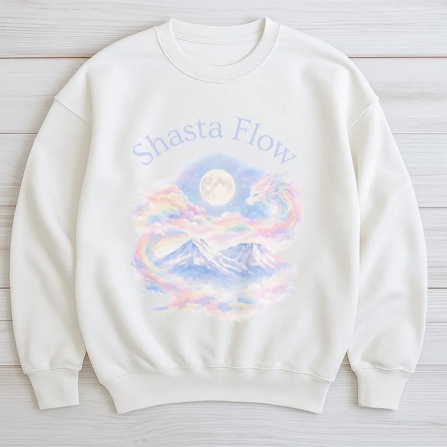 Shasta Flow Mountain Sweatshirt | Pastel Fantasy Dragon Art | Cotton Blend Premium Crewneck | Spiritual Nature Lover Gift