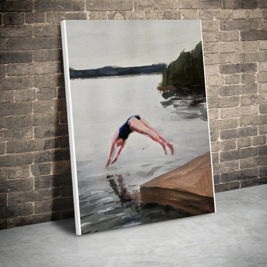 Lake Swimmer Canvas Wall Art | Impressionist Style Diving Woman | Premium 1.25" Thick Canvas | Lake House Decor Gift for Wild Swimmers