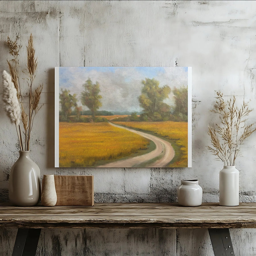 Midwestern Harvest Canvas Wall Art | Rural Landscape Painting Print | Premium Gallery Wrapped Canvas | Farmhouse Living Room Decor Gift