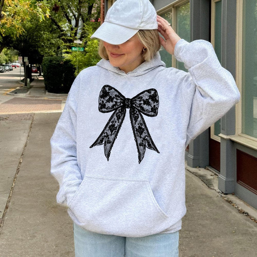 Coquette Lace Bow Hoodie | Aesthetic Floral Ribbon Graphic | Premium Cotton Blend Pullover | Cute Cottagecore Gift for Her