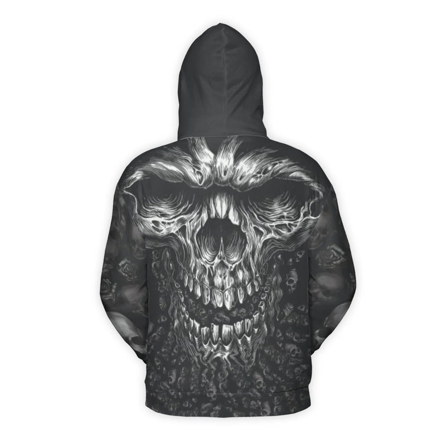 Gothic Skull 3D Hoodie | Dark Demonic All-Over Print Graphic Sweatshirt | Premium Polyester Brushed Fleece | Unisex Edgy Streetwear Gift