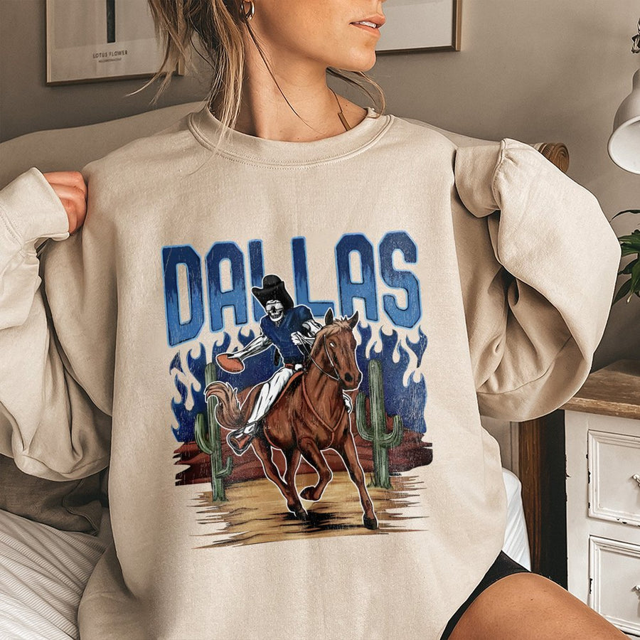 Dallas Skeleton Cowboy Football Player Riding A Horse Sweatshirt