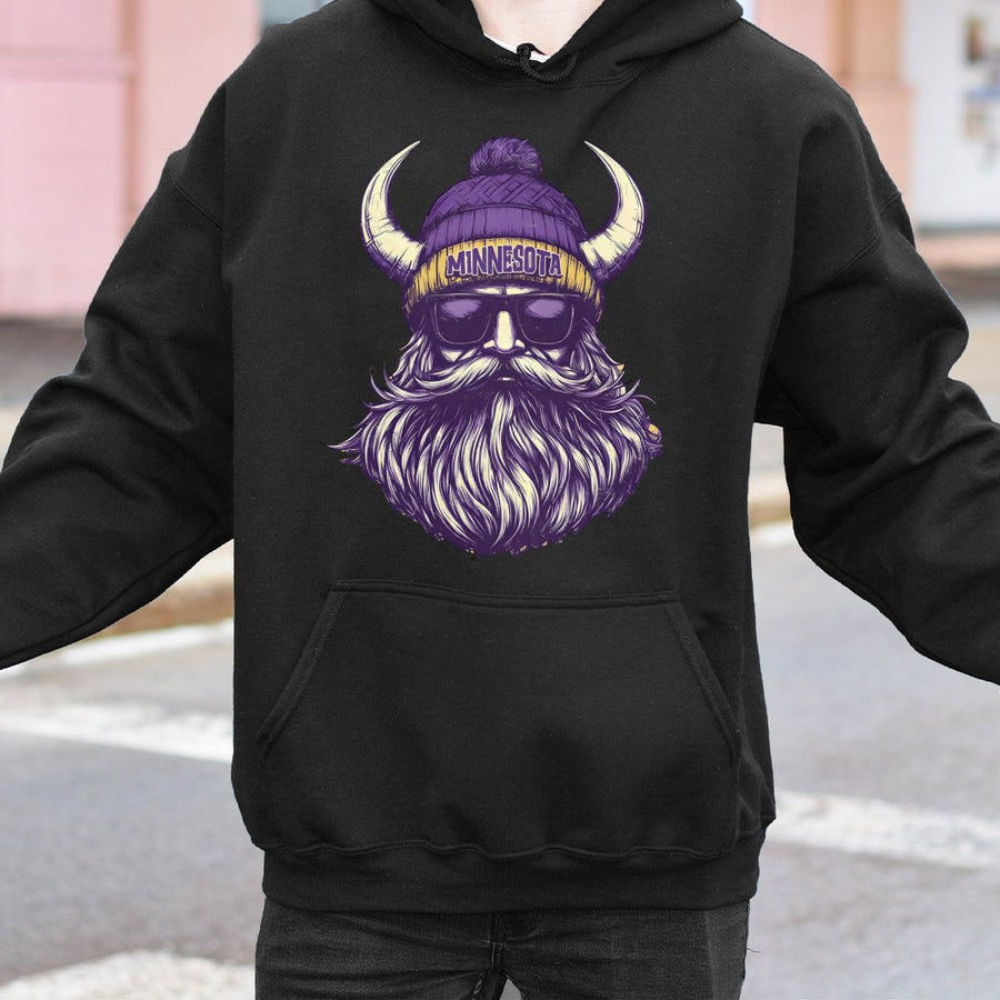 Minnesota Viking With Beard, Horns, And Sunglasses Hoodie