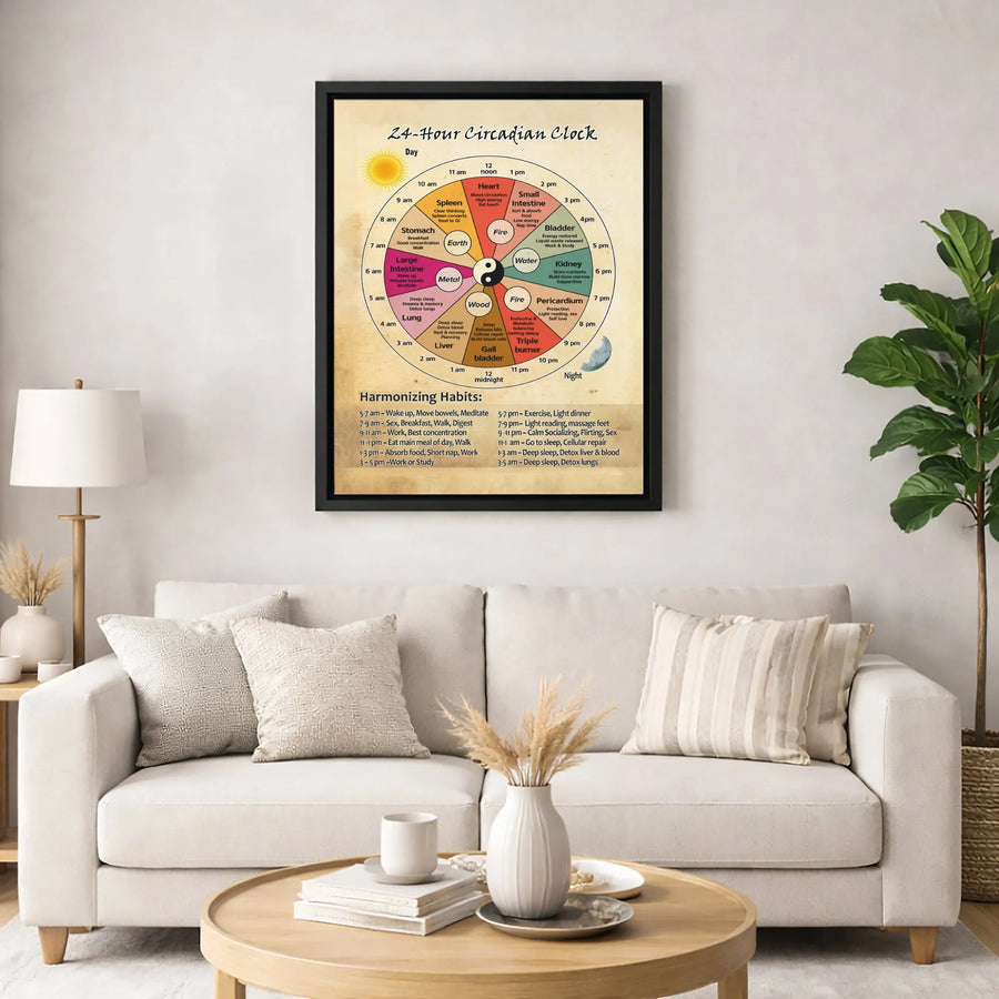 24-Hour Circadian Clock Chart | Traditional Chinese Medicine Organ System Wall Art | Premium Gallery Wrapped Canvas | Holistic Health Gift Decor