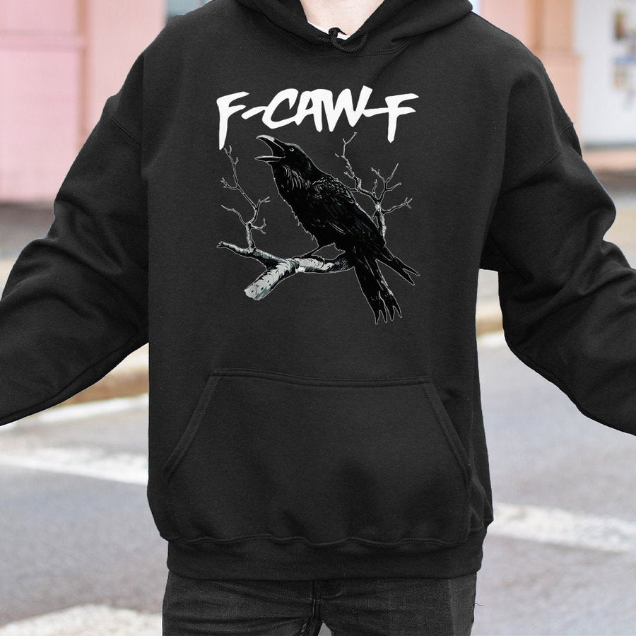 Funny Crow Graphic Hoodie | F-Caw-F Raven Bird Pun Design | Premium Cotton Blend Pullover | Unique Wildlife Lover Gift for Men Women