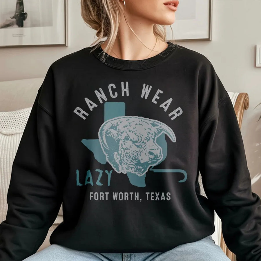 Texas Ranch Wear Sweatshirt | Hereford Cow Graphic State Outline | Premium Cotton Blend Crewneck | Western Gift For Him Her