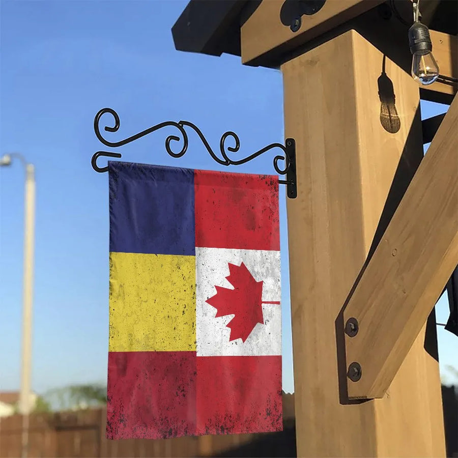 Romanian Canadian Garden Flag | Vintage Distressed Heritage Design | Double Sided Polyester | Patriotic Home Decor Gift for Romanian Canadians