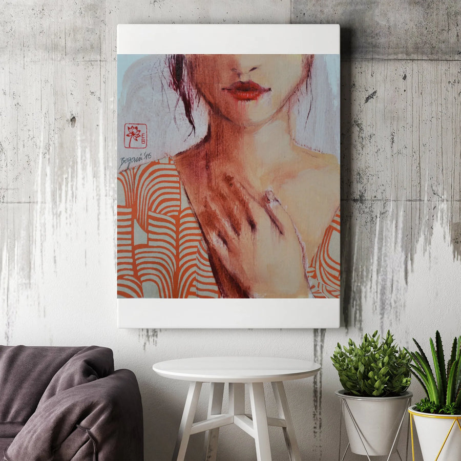 Modern Woman Portrait Canvas Art | Japanese Inspired Female Portrait | Gallery Quality Thick Canvas | Contemporary Living Room Decor Gift