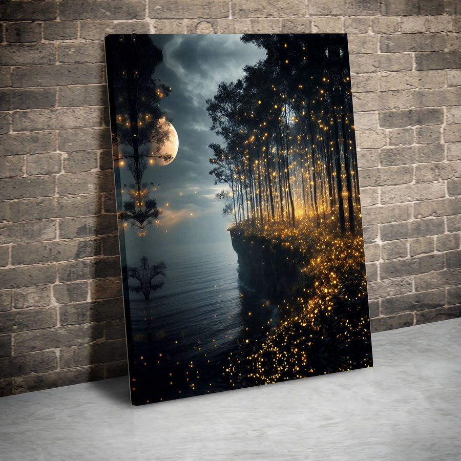 Enchanted Forest Canvas Print | Magical Glowing Fireflies Wall Art | Premium Gallery-Wrapped Decor | Whimsical Nature Landscape for Home