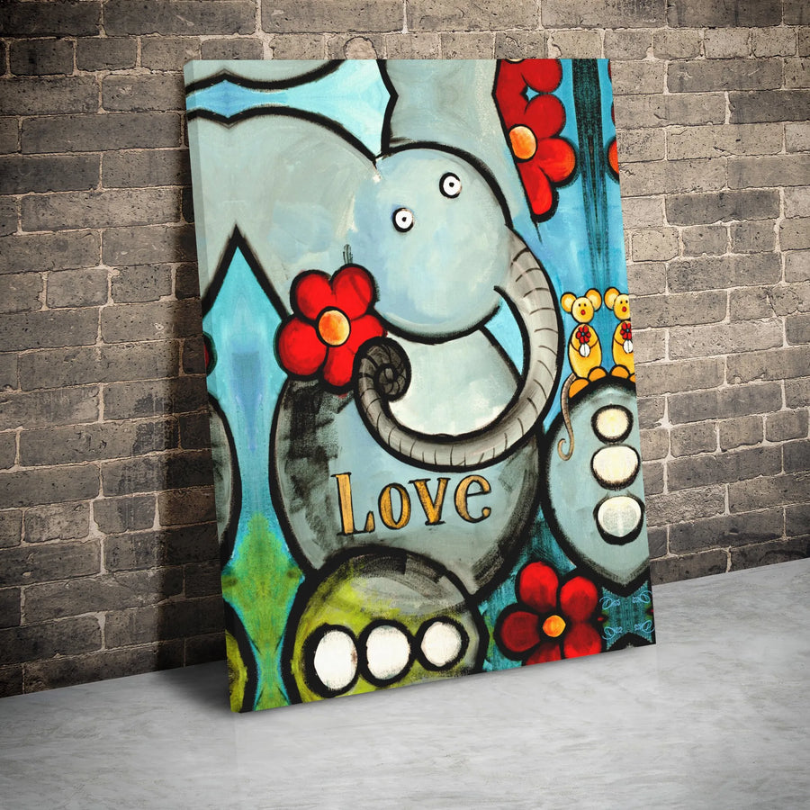 Whimsical Elephant Canvas Wall Art | Love Animal Nursery Decor | Premium Gallery Wrap Print | Cute Gift For Kids Room