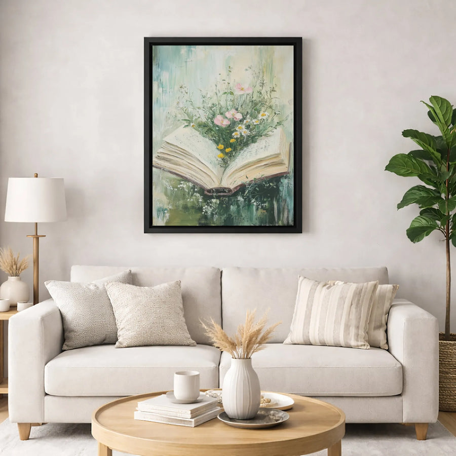 Wildflower Open Book Canvas Print | Impressionist Floral Reading Nook Art | Premium 1.25 Inch Gallery Wrap | Botanical Literary Home Decor Gift