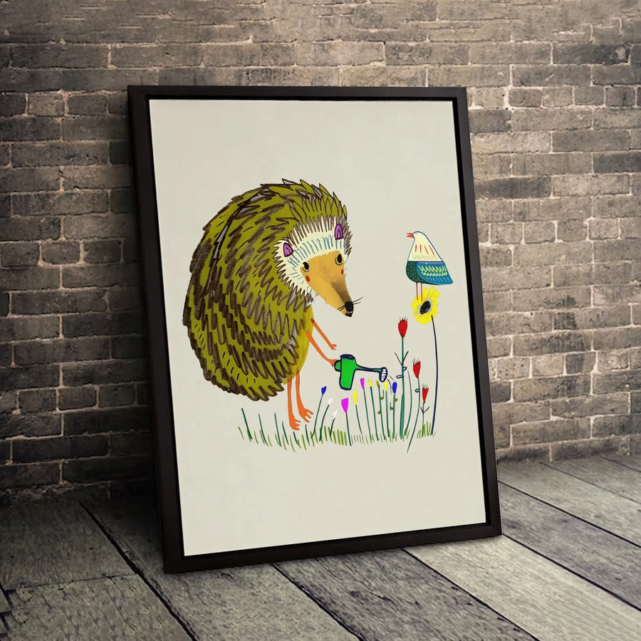 Whimsical Hedgehog Canvas Art | Cute Animal Garden Print | Premium Gallery-Wrapped Wall Decor | Nursery or Kids Room Gift