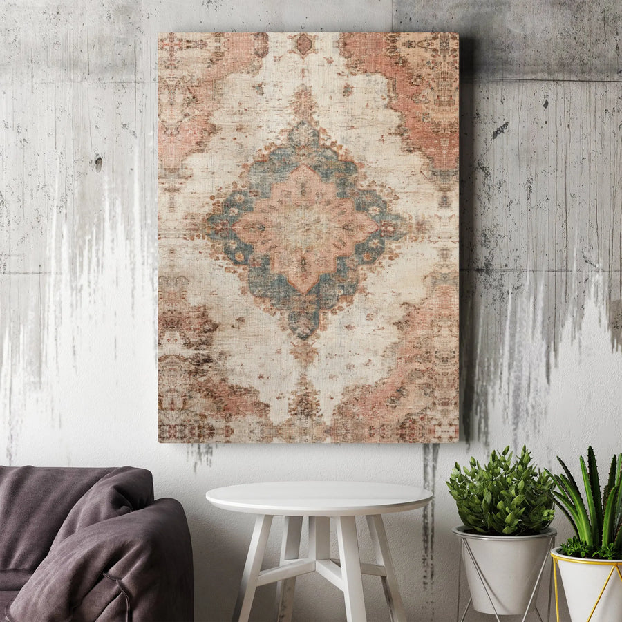 Vintage Persian Rug Canvas Art | Distressed Medallion Print | Premium Gallery Wrapped Canvas | Bohemian Farmhouse Wall Decor Gift