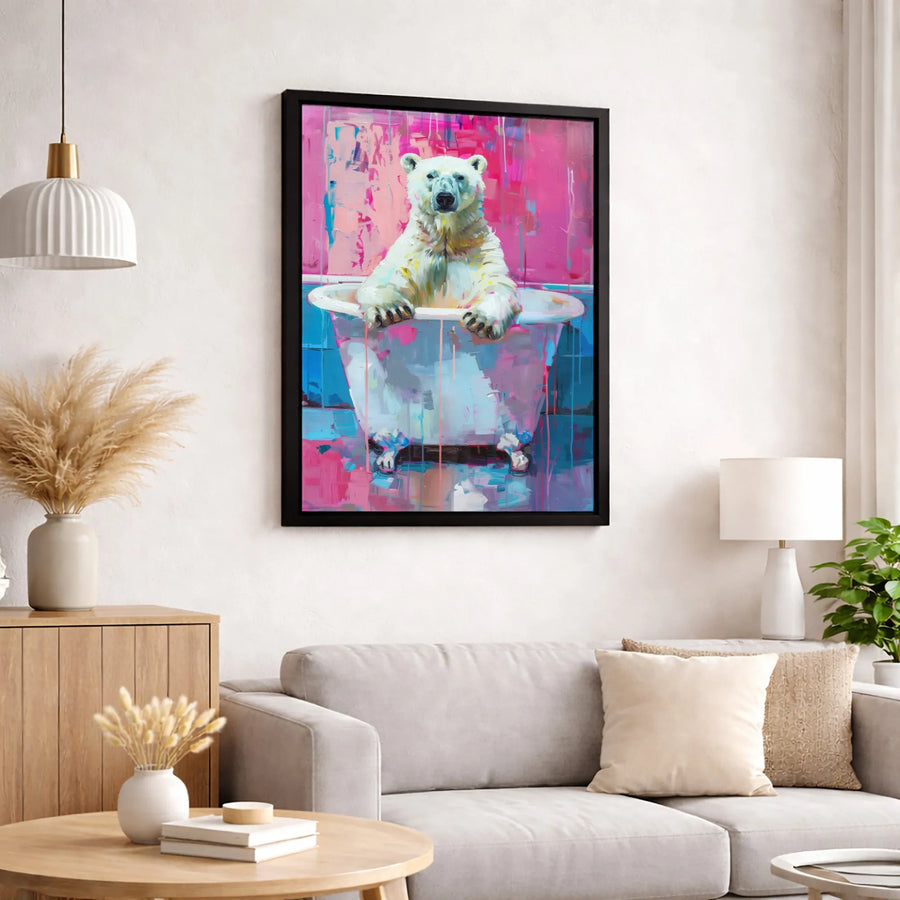 Polar Bear Wall Art | Abstract Bathtub Painting | Premium Gallery-Wrapped Canvas | Whimsical Animal Home Decor Gift