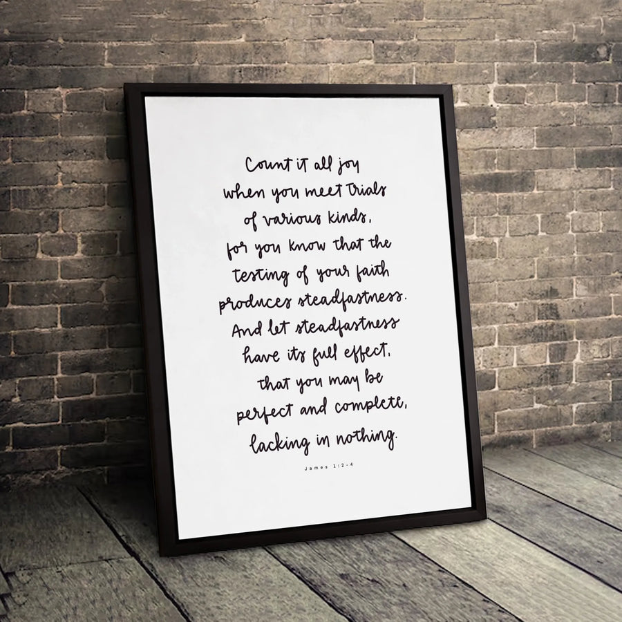 James 1:2-4 Bible Verse Canvas | Count It All Joy Scripture Wall Art | Premium Gallery-Wrapped Print | Minimalist Religious Home Decor Gift