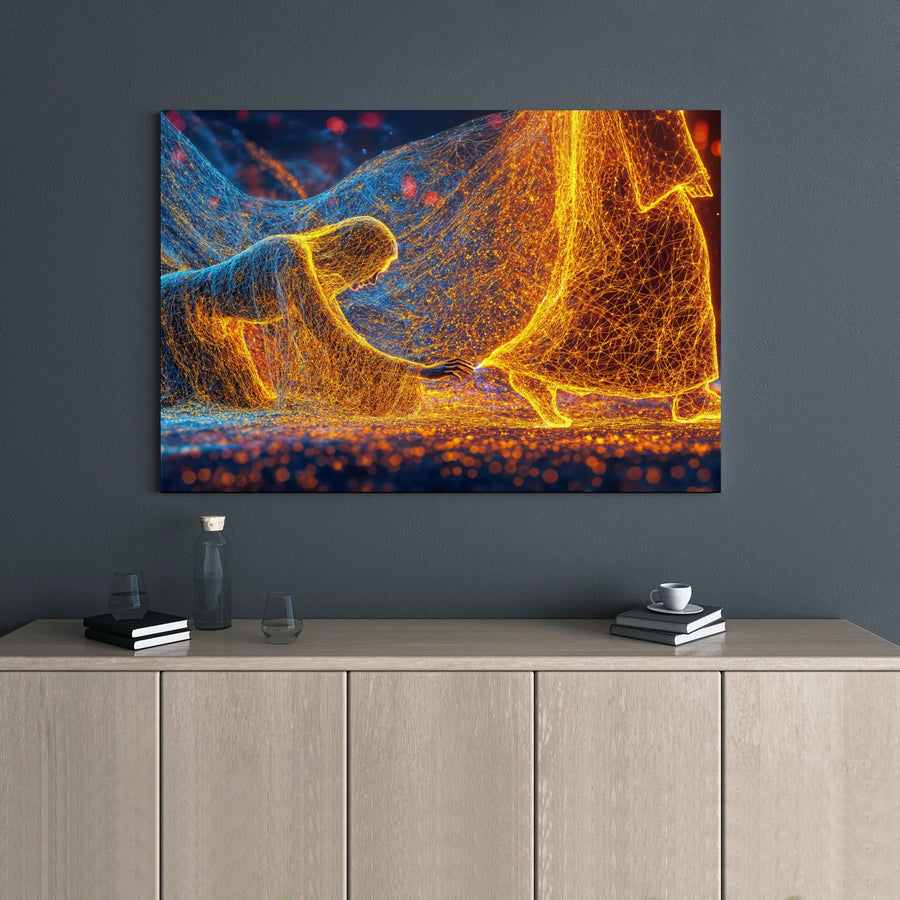 Woman Touching Jesus Hem Canvas Print | Modern Abstract Healing Art | Premium Gallery Wrap Wall Decor | Christian Faith Religious Gift