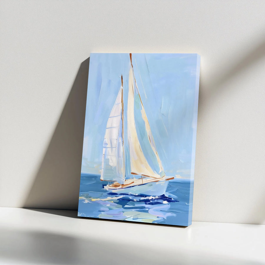 Coastal Sailboat Canvas Print | Textured Impressionist Seascape Painting | Premium Gallery Wall Art | Nautical Decor for Living Room Gift
