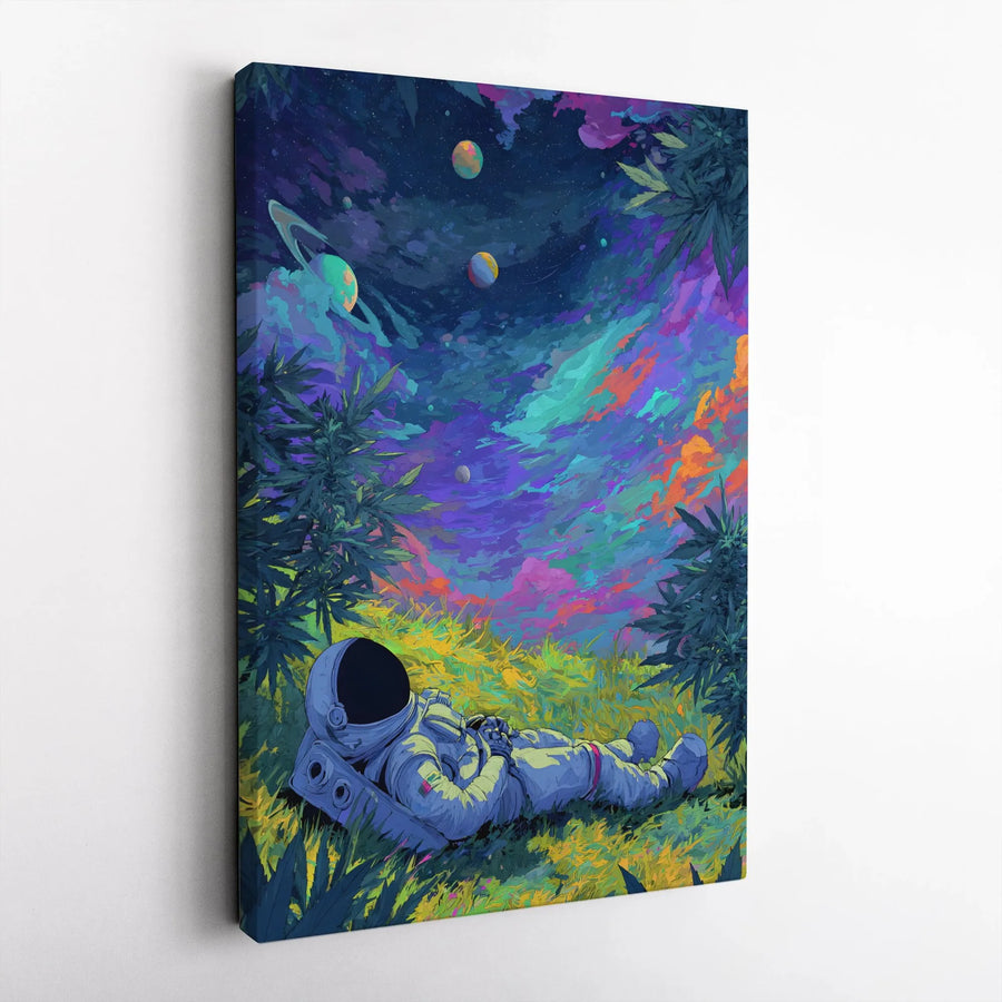 Psychedelic Astronaut Vertical Canvas | Vibrant Trippy Galaxy Scene | Premium Gallery Wrapped Canvas | Gift for Stoners & Space Lovers
